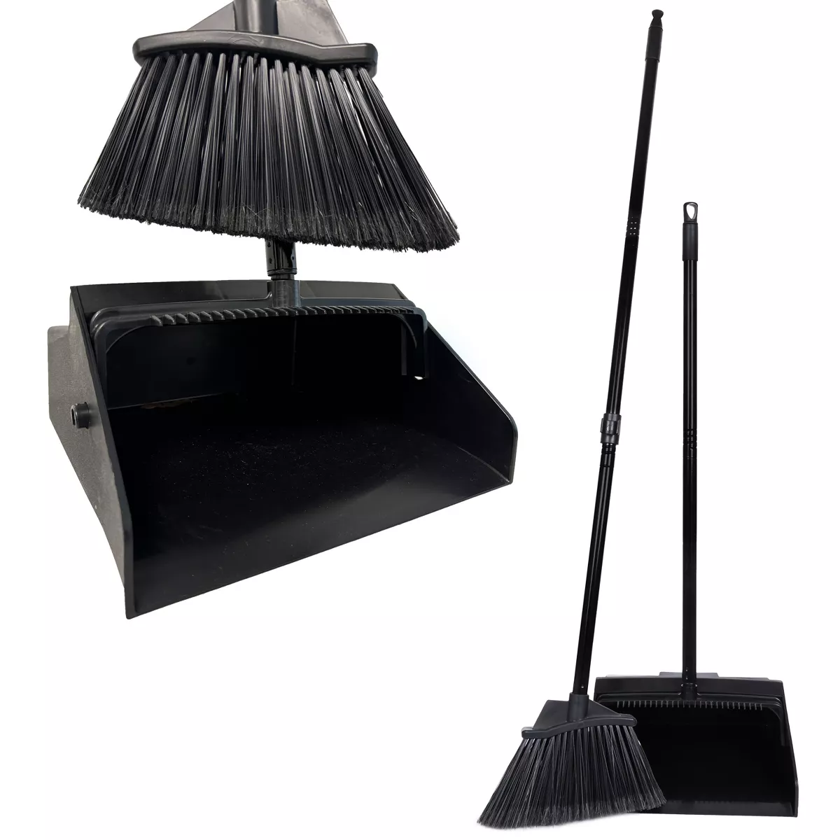48.5" Dustpan and Broom Set for Home, Office, and Outdoor Use - Black- 1 Set