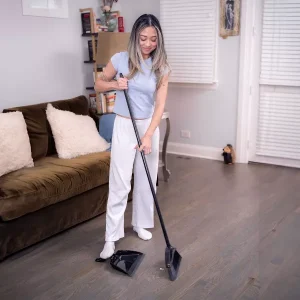 3 Indoor/Outdoor Strong Sweep Broom with Step On Dust Pan