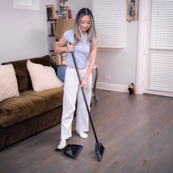 Indoor/Outdoor Strong Sweep Broom with Step On Dust Pan