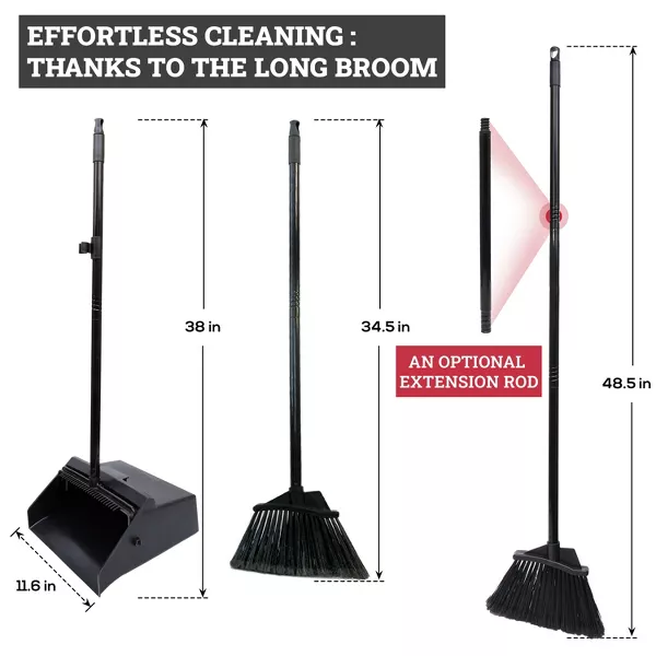 48.5" Dustpan and Broom Set for Home, Office, and Outdoor Use - Black- 1 Set - 图片 4
